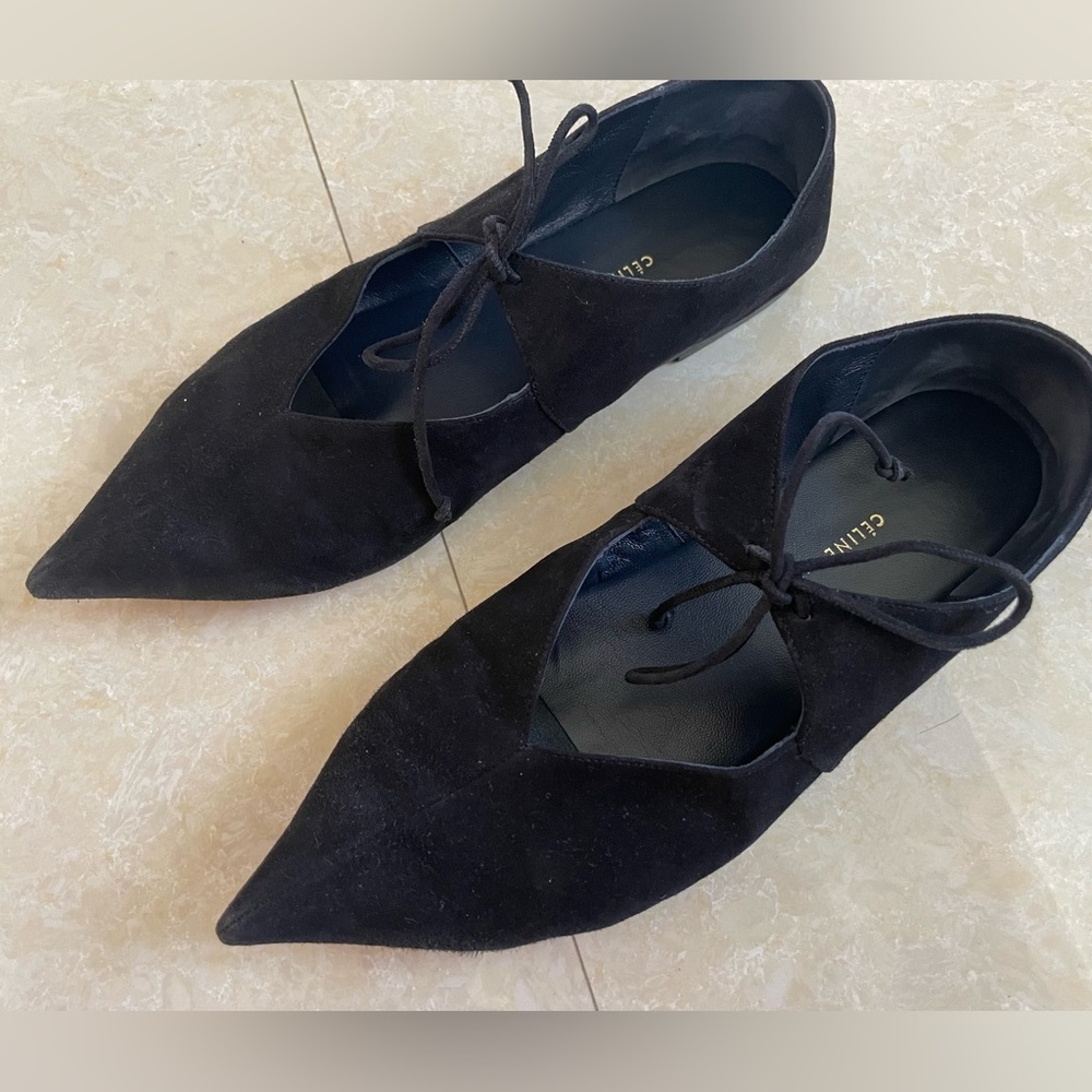 Celine Black Suede Babouche Pointed Toe Ballet Flats - Picture 2 of 13